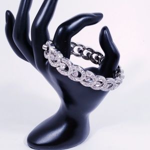 Silver Stretch Bracelet Horseshoe Link Rhinestone